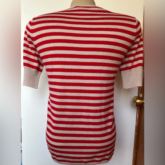 Max Mara Stagno Stripe Silk & Cashmere Sweater Top In Red/Tan NWOT - Picture 9 of 13